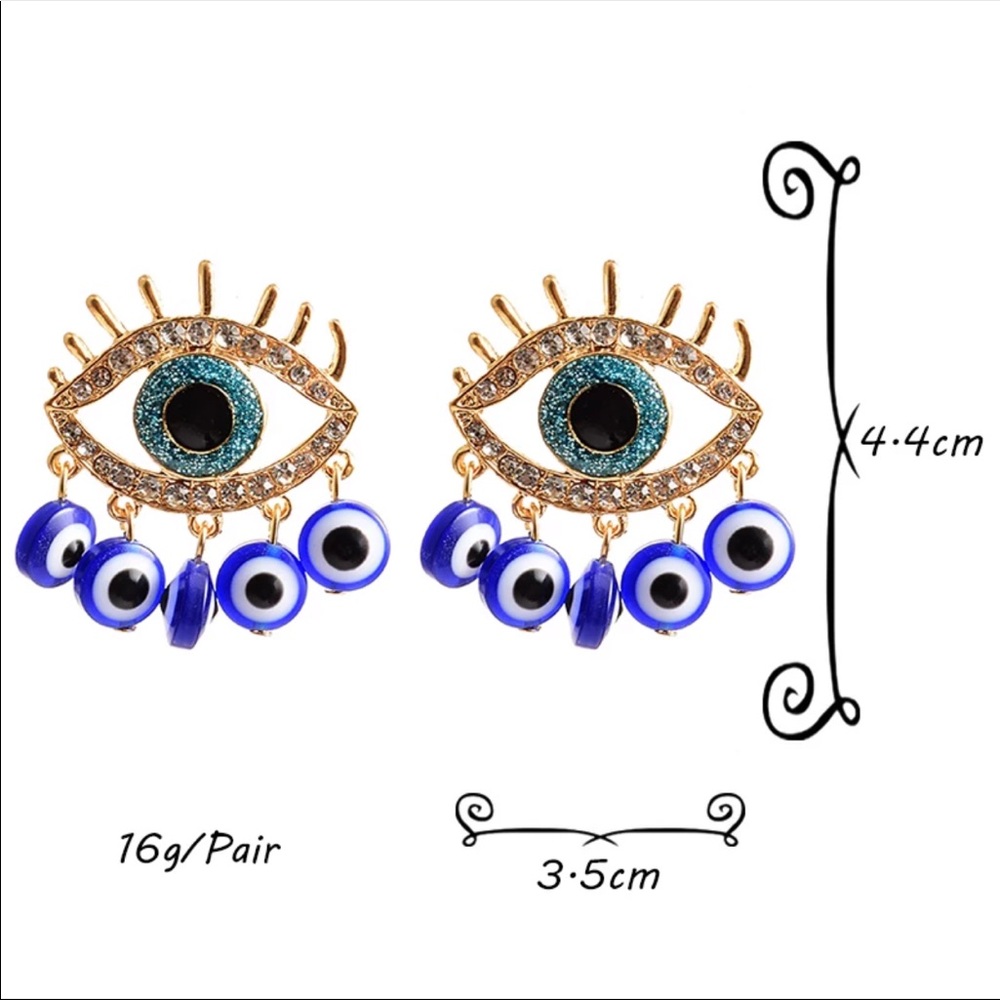 New evil eye blue eyes earrings dangle - Picture 6 of 6